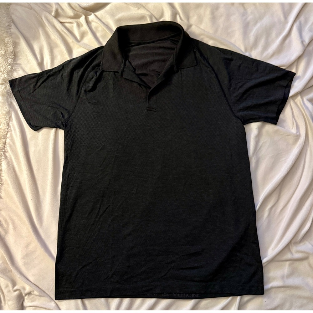 Lululemon Metal Vent Tech Polo Mens M Black Heather Short Sleeve Shirt